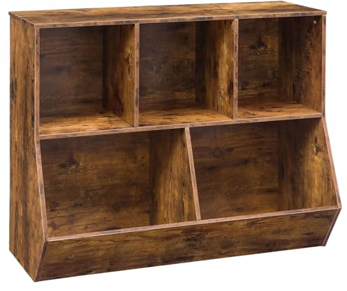 HOOBRO Kids Bookshelf, Bookcase Footboard, Toy Storage Cubby, 35.4 L Children's Toy Shelf, Toy Storage Cabinet, Fit for Children's Room, Playroom, Hallway, Kindergarten, Rustic Brown BF32CW01
