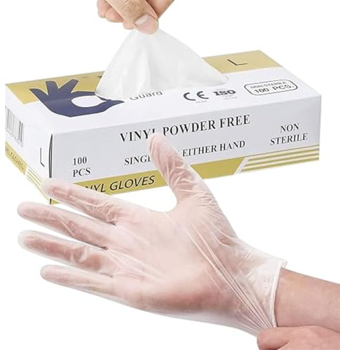 YNR Vinyl Disposable Gloves Powder Free Medical Gloves Pack of 100 (Large) | Latex Free Surgical Gloves for Food Prep Cleaning Healthcare and Household Use Ambidextrous Fit with Beaded Cuff