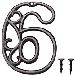 Zayookey Metal Numbers Numeri Civici in Ferro Colato Neri Numero Porta Esterno Numero di Indirizzo Rustico Vintage per Porte, Pareti, Indirizzi di Casa (Numero 6)