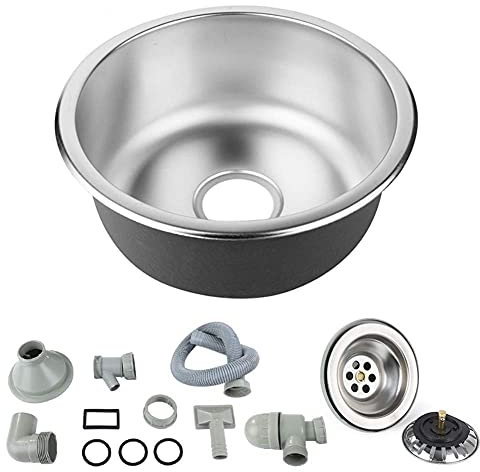 Évier de Cuisine à Encastrer Inox - Forme Ronde 1 Bac 41×41×18 cm avec Siphon et Bonde