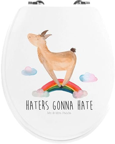 Mr. & Mrs. Panda Motiv WC Sitz Lama Regenbogen - Geschenk, Haters, Klobrille, WC-Sitz, Toilettendeckel, Toilette, Außenseiter, Abi, Klodeckel, Alpaka