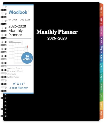 2026-2028 Monthly Planner/Calendar - 3 Year Monthly Planner 2026-2028, Jan. 2026 - Dec. 2028, 9'' x 11'', Calendar Planner with 36 Months Tabs, Double-side Pocket, Holidays, Notes Pages