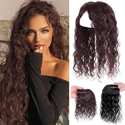 Eree Hair 13 x 14 cm Seide oben Natürliches lockiges Echthaar Topper für Frauen mit dünner werdendem Haar, Frauen Toupet Clip in Wave Haarteil Topper Top Haarteil 25,4 cm schwarz