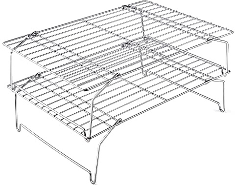 Leonyo 2-Tier 15x10IN Cookie Cooling Rack for Cooking Stackable Collapsible | Stainless Steel Cookie Cooling Racks For Cooking Baking, Wire Cookies Rack for Drying Pizza with Raised Legs, Dishwasher Safe