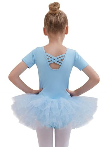 Tancefair Kinder Ballettkleidung Ballettkleid Mädchen Glitzernder Balletttrikot Baumwolle Ballettanzug Tanzkleid Tanzbody mit Glänzendem Rock Tütü
