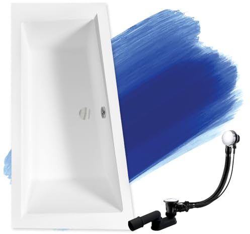 Baignoire d'angle originale en acrylique blanc Intima 160 x 90 cm - Kit complet avec pieds et bonde automatique exclusive chromée - Fabriqué dans l'UE - 3 en 1
