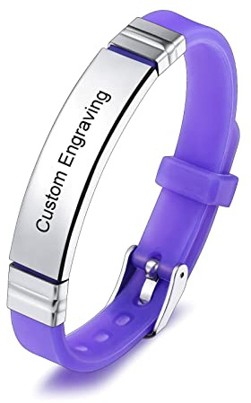 INBLUE Bracciale con Targhetta Personalizzata Nome/Citazione Targhetta in Acciaio Inossidabile Bracciale Regolabile in Silicone per Uomo Donna