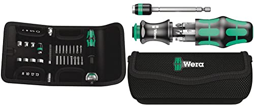 Wera Kraftform Kompakt Multi-Function Zyklop Speed Ratchet, Socket & Bit Set, 1/4, 26pc, 05051045001 & Compact Tool Set Kraftform 20 with Pouch, SL/PH/PZ, 7 Pieces