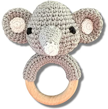 Babyrassel ELEFANT (klein) gehäkelt personalisiert/ohne Personalisierung (Ohne Personalisierung)