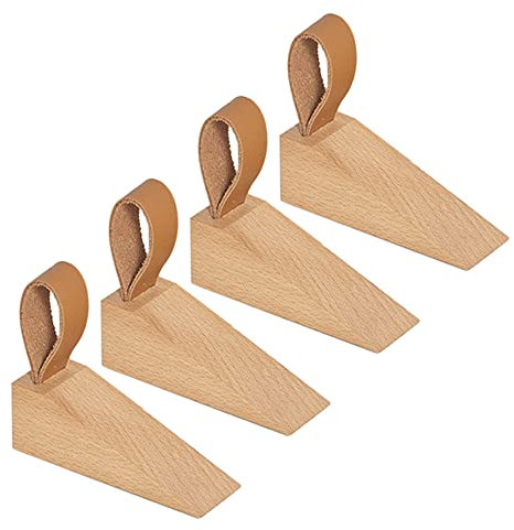 Gativs Türstopper Keil Holz 4 Stück Buchenholz Türstopper mit Lederspange Holzkeil Türkeil Türstopper Holz Holzkeile mit Lederspange Türkeile für Glastür Unterlegkeile aus Buche Türstopper Holz Keil