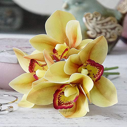 HXSCOO 4 Stück/Bündel weiße Orchidee, Hochzeit, Brautstrauß, Mariage, Latex, künstliche Blumen, DIY, Sammelalbum, Flores Artificiales, Hausdekoration (Color : Fall Yellow)