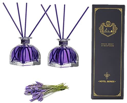 Lavendel-Duftstäbchen, Raumlufterfrischer, 2 Flaschen Aromatherapie-ätherisches Öl-Set, für Schlafzimmer, Büro, Stäbchen-Entschärfer mit 1,8 Unzen/Flasche
