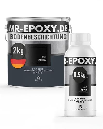 Mr. Epoxy Epoxidharz Bodenbeschichtung (2,5kg, RAL 7016 Anthrazitgrau) - 2K Betonfarbe für Garagen, Keller & Werkstatt Boden - Flüssigkunststoff Epoxid Grundierung und Bodenversiegelung