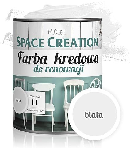 Adam Toys Kreidefarbe für Möbel, Weiß, 1 Liter - Space Creation - Kreidefarbe für Holz, Metall, Wände, Böden - Farbe für jeden Untergrund - Ergiebigkeit 4-5 m2/l