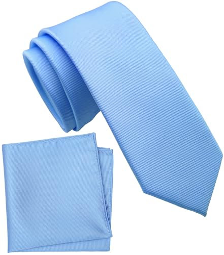 ZENXUS Juego de corbata sólida con bolsillo cuadrado, corbata regular para niños y niños, autoatada, 12 azul cielo, L(8-13 yrs. ＜5.25ft)