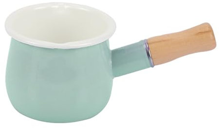 Mini Milk Pan Milk Pot Tea Coffee Egg Boiling Pot Enamel Milk Pan with Wooden Handle, 512ml Nonstick Saucepan Mini Butter Warmer (Green)