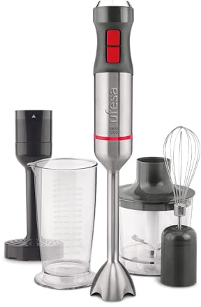 Ufesa BP4654 Vario 1 200 Max Stavmixer, effekt 1 200 W, 20 hastigheter + turbo, hölje och 4 rostfria knivar, ergonomisk och anti-stänkdesign, inklusive tillbehör, BPA-fri