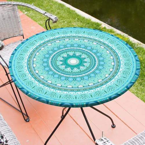 MHJY Round Tablecloth Fitted Elastic Table Cover Waterproof Table Cloth for Dinner, Party, Picnic,Camping, Round Table Cover for Indoor Outdoor