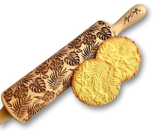 REGENWALD Teigroller. Nudelholz mit Muster für hausgemachtes Gebäck und Keramik. Teigrolle mit Indisch Paisley von Algis Crafts