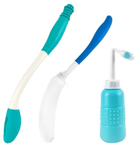 Kit D'aide à la Toilette, Lave Fesses WC, Avec Chasse D'eau, Aide à la Toilette pour Essuyer Les Fesses, Silice Essuie Fesse Aide Aux Toilettes Pince, Pince pour Ramasser Sans se Baisser