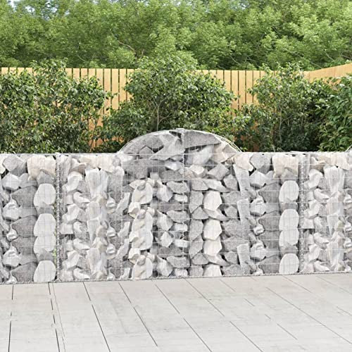Homgoday Gewölbte Gabionenkörbe 6 Stück 200x30x100/120 cm Verzinktes Eisen Gabionenkorb Käfig Gitterdraht Steinkorb Outdoor Spirale Stützmauer Garten Pflanzgefäß 4323
