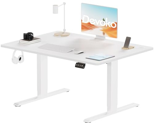 Devoko 120x60cm Scrivania Regolabile In Altezza,Scrivania Elettrica con Gancio per Cuffie,Altezza Regolabile 71-119 cm,2 Altezze di Memoria.Scrivania per Ufficio,Camera da Letto,Sala Studio?Bianca?