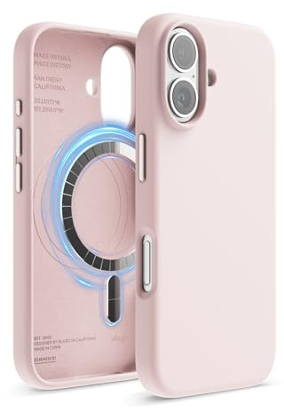 elago Magnetische Silikon Hülle für iPhone 16 | Kompatibel mit Allen MagSafe-Zubehör - Eingebaute Magnete, Soft-Grip-Silikon, Stoßfest (Lovely Rosa)