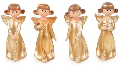 Logbuch-Verlag 4 Weihnachtsengel Figuren Gold 5 cm – kleine Schutzengel aus Polyresin – Festliche Tischdeko & Geschenk für Weihnachten, Kommunion, Taufe, Kunden