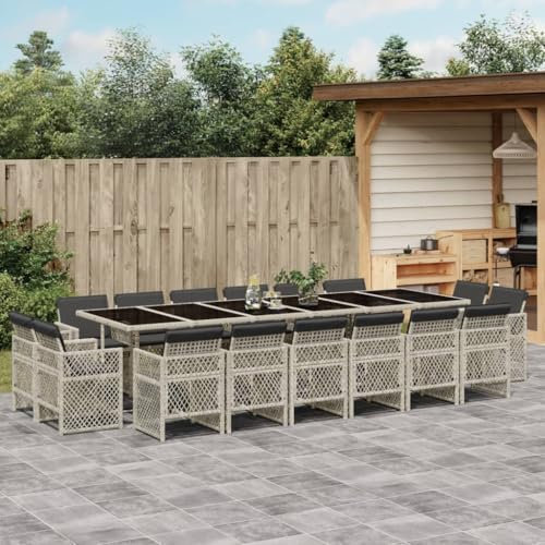 Homgoday 17-TLG. Garten-Essgruppe mit Kissen Gartenmöbel Set Balkonmöbel Sitzgruppe Gartenstuhl mit Tisch, Terrassenmöbel Gartengarnitur Sitzgarnitur Hellgrau Poly Rattan