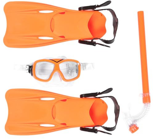 BESPORTBLE Schnorchelausrüstung Für Kinder Satz Weitwinkel Schnorchelmaske Kurze Flossen Tragbar Ergonomisch Orange Für Schwimmen Und Schnorcheln