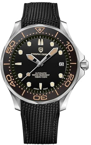 Pagani Design Herren Armbanduhr Herren Automatikuhr NH35 Uhrwerk Drehbare Keramiklünette Edelstahl Wasserdicht Selbstaufzug Uhr PD1667, Gürtel Schwarz, Armband