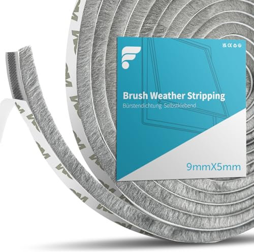 shinfly Bürstendichtung Selbstklebend 9 mm(B) x 5 mm(D) x 5M(L), Bürstendichtung für Rolladen, Tür, Fenster, Schiebetür, Kleiderschränk Insektenschutz, Staub- und Lärm (Grau, 5M)