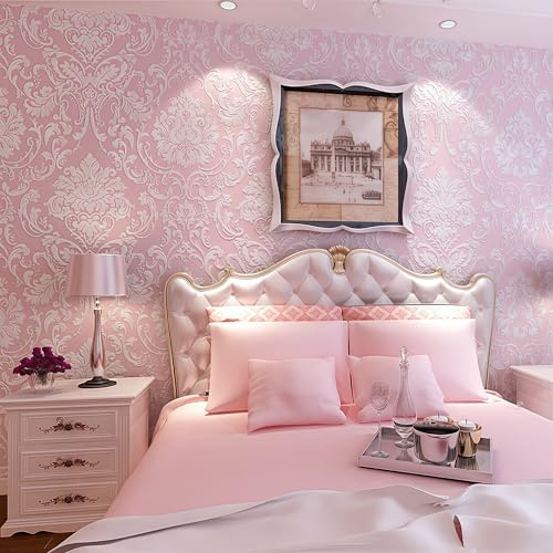 mwpqbd European 3D Wallpaper TV Background Relief Thickened Non-self-Adhesive Non-Woven Wallpaper (Pink)