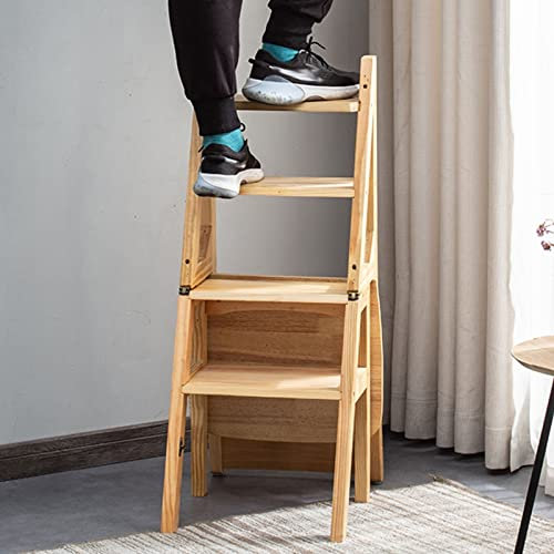 Multifunktionaler Holzleiter mit 4 Stufen, für Küche, Büro und Bibliothek, verwandelbarer Klapphocker zum Klettern und Aufbewahren