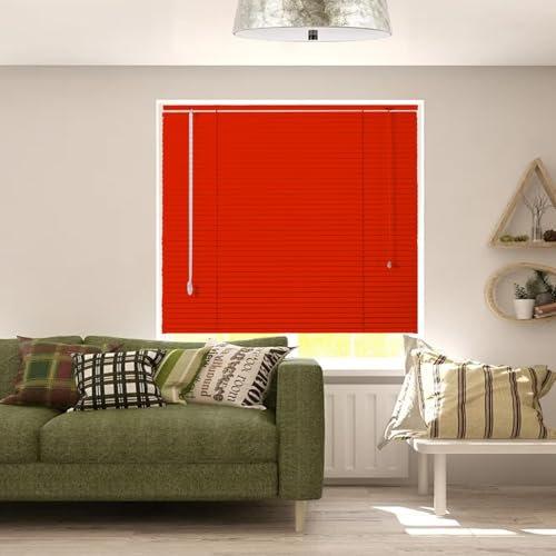 Alu-Jalousie, Bohren Aluminium-Jalousie, 25mm Lamellen Metall Jalousette, Innen Sichtschutz Fenster Rollo, 60cm 70cm 90cm 115cm 120cm, Verdunkelungsrollo für Zuhause Büro(Rot)