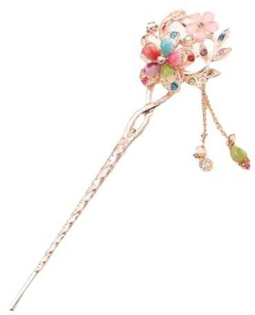 Varilla de pelo china de metal vintage para el pelo, palillos japoneses, flores, palillos de ópalo, pasador para el pelo (colorido)