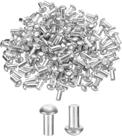 sourcing map 150 remaches de aluminio sólido con cabeza de brasero, M4 de diámetro x 8 mm de longitud, remaches de aluminio de cabeza redonda para reparación de barcos, maquinaria, aviones, industria