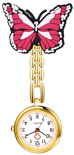 OIDEA Montre à Gousset D'infirmière Femme: 3PCS Montre de Poche Broche Papillon en Alliage avec Broche Portable Quartz Analogique pour Infirmières Or Chiffres Arabes - Cadeau Fête des Mères