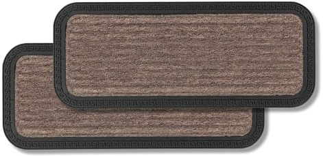 Astra Fußmatte Außen & Innen - Braun Linien 25 x 60 cm 2er Set (Rechteckig) | Robuste Gummi Sauberlauf Türmatte langlebig Schmutzfangmatte sehr strapazierfähig Fussmatte aussen Stufen leicht zu reinigen