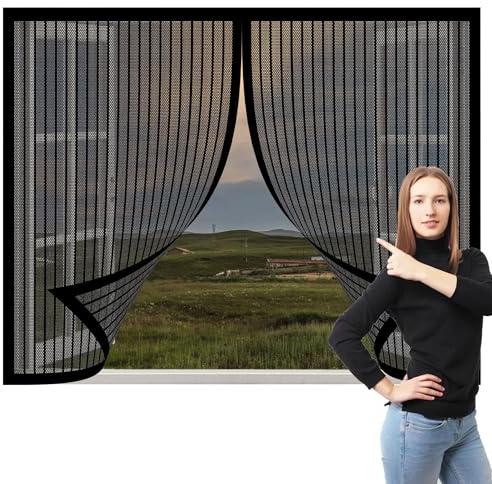 Insektenschutz Fliegengitter Fenster mit Alurahmen 122 x 83 cm Insektenschutz Klettband Fliegengitter Fenster Ohne Bohren Klebemontage für Alle Arten von Fenstern, Schwarz