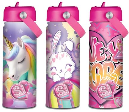 SJ Gang Set Scuola Unicorno, Zaino con Astuccio, Diario, Borraccia e Portachiavi, Design Arcobaleno Rosa