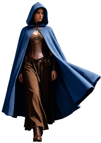 CNVAUIE Manteau à capuche Renaissance - Cape médiéval pour homme - Manteau à capuche de sorcière - Costumes d'Halloween - Cape à capuche (Bleu)