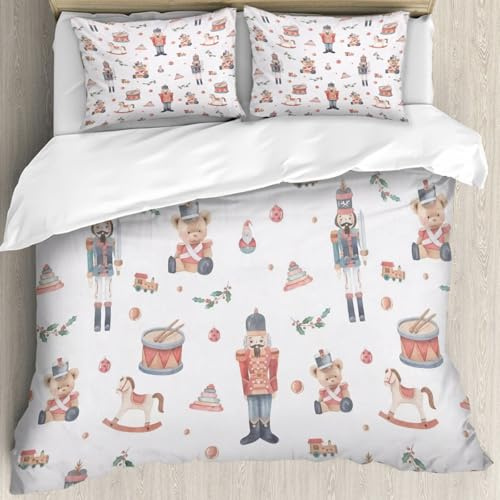 MJNLYDAO Bedding duvet set Reversible soft print set Hypoallergenic glue cover Bedding kit with 2 pillowcases,Nutcracker seamless pattern. Watercolor pattern is ideal for wrapping paper,228x264cm