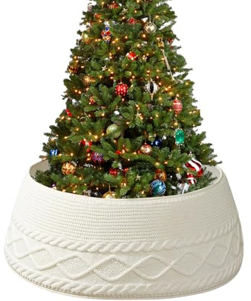 Gestrickter Weihnachtsbaum Kragen - Cremeweiße Rustikale Landhaus Alternative Zum Baumständer,Bauernhaus Rustikale Weihnachtsdeko Für Eingangsbereich Büro Wohnzimmer