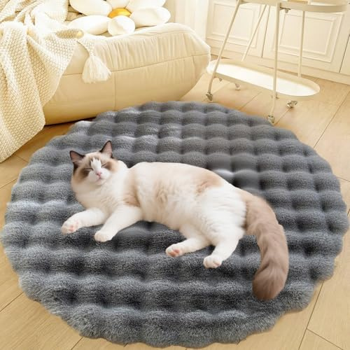 DLLDLGG Deluxe-Hundebett aus Plüsch, Waschbare, Weiche, Zottelige, Runde Katzenschlafmatte, Katzenbedarf für Haustiere, rutschfeste Teppiche für Wohnzimmer und Schlafzimmer