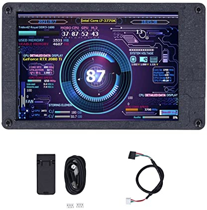 NUMNBE Pantalla USB 3,5 Pulgadas, CPU RAM Temperatura, IPS Ajustable, Compatible con y - Brillo Regulable, Rotación 360°, Visualización Horizontal y Vertical (Avec Ligne de Carte mère)