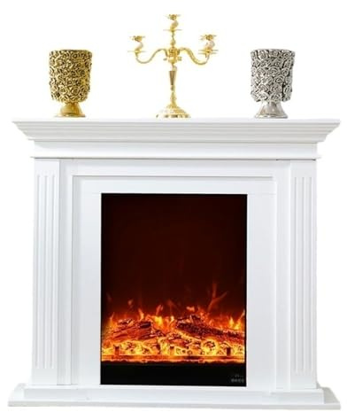 NexaGeniX Control Remoto Chimenea eléctrica Independiente, Moderna Chimenea Decorativa Blanca con repisa de Roble, Llama Realista y Control Remoto Fuego frío Decorativo(Pequeño)