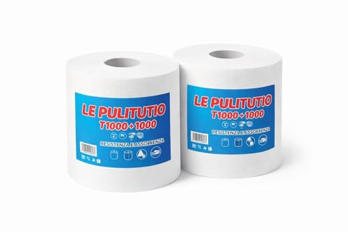 Rotoli di Carta asciugatutto Industriale per Pulizia, Confezione da 2, Carta Assorbente Alta Resistenza, Multiuso per Cucina, Officina, Garage e Uso Professionale, bobina carta asciugatutto