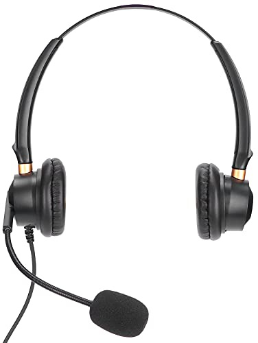 Akozon Auriculares Binaurales de Aluminio con Micrófono con Cancelación de Ruido y Control de Audio para Empresas, Centros de Llamadas y Cursos en línea: Diseño Cómodo, Brazo Giratorio de 330°