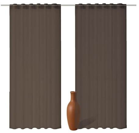 Foxx 2er Set Schlaufenschal braun 245 cm transparent Moderne Vorhänge | leichte Voile Stores mit verdeckten Schlaufen für lichtdurchlässige Fensterdekoration, elegante Gardinen für modernes Wohnen